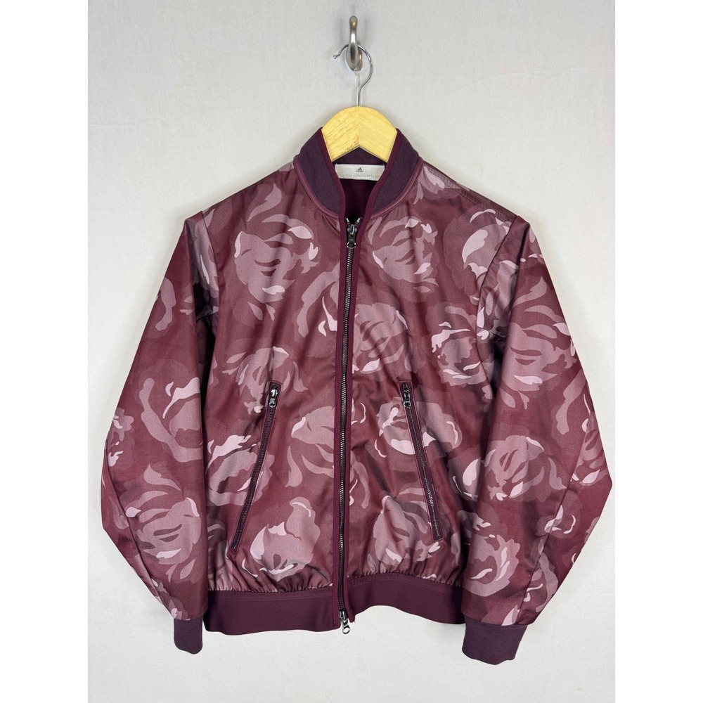 Adidas by Stella McCartney Floral Rose Bomber Jacket Burgundy XS Full‎ Zip